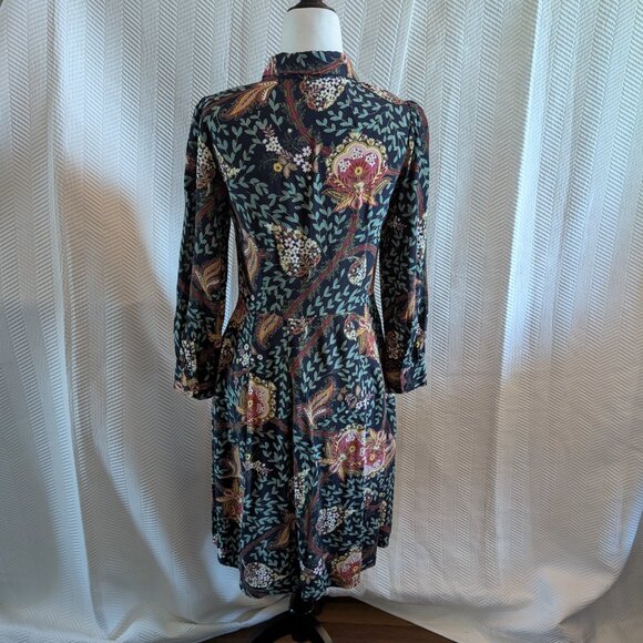 Loft Petites Navy Blue Floral Print Long Sleeve Shirt Dress Size 4 P - Picture 3 of 13